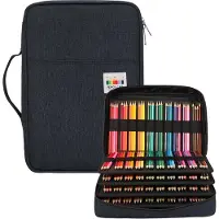Markenlos Großes Federmäppchen mit Platz für 300 Stifte, Stauraum für Buntstifte, wasserdichter Organizer für Zeichen- und Malutensilien, Pinsel, Fineliner und Marker (blau).