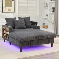 MODFU Liegesessel Loungesofa mit LED-Beleuchtung und USB-Ladeport Schlafsofa mit Stauraum und Seitentasche Multifunktionaler 1-Sitzer-Sofa mit großer Liegefläche Dunkelgrau