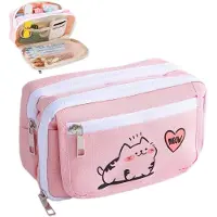 Markenlos Federmäppchen mit niedlichem Katzenmotiv, rosa, für Kinder, Mädchen, Teenager, junge Erwachsene, Schüler und Studenten.