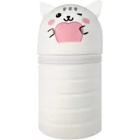 Markenlos Ausziehbares Federmäppchen, weiches Silikon-Federmäppchen, niedliches 2-in-1-Federmäppchen mit Katzenmotiv, Stiftehalter mit Cartoon-Motiv für Mädchen und Jungen, Aufbewahrungsbox für Schrein (weiß)