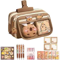 Markenlos Kawaii Capybara Federmäppchen – Stilvolles, mehrlagiges Federmäppchen mit großem Fassungsvermögen, ästhetisches Schulzubehör für Schüler, Braun