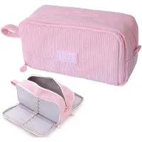 Markenlos Federmäppchen aus Cord mit 3 Fächern, rosa