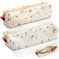 Markenlos 2 Federmäppchen, Federmäppchen mit Reißverschluss, kleines Federmäppchen mit Blumenmuster, tragbares Schul-Federmäppchen