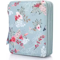 Markenlos Federmäppchen mit 120 Stiften, großem Fassungsvermögen und Fächern für Schule, Büro und Reisen - Geschenk (Blumen- und Vogelmotiv, hellblau)