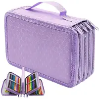 Markenlos Großes Federmäppchen mit 72 Taschen, 4 Fächern, Reißverschluss, Tragegriff, wasserdicht, für Buntstifte, Filzstifte und Kugelschreiber (lila)