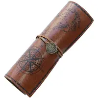 Markenlos Retro-Lederetui, vielseitig, Vintage, für Stifte, Pinsel, Kosmetik, Aufbewahrung, dunkelbraun (20,5 x 31 cm), Größe M