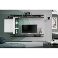 ASM-Moebel Anbauwand Wohnwand Schrankwand GAME Pvc Hochglanz Push-Click Led Beleuchtung