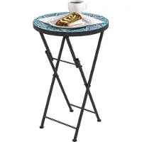Outsunny Beistelltisch klappbar Gartentisch mit Mosaik-Design, Ø35,5 x 55 cm