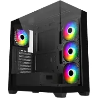 FSP M340-BA Gehäuse Midi Tower mITX, mATX, ATX Schwarz ARGB, Midi Tower, PC, Schwarz, ATX, micro ATX, Mini-ITX, Glas, SPCC, 17 cm