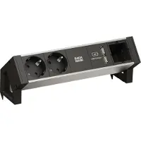 Bachmann DESK2 ALU BLACK 2x Schutzkontakt 1x USB-Charger 1x ABD GST18