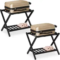 Relaxdays Kofferständer klappbar, 2er Set, Holz, HxBxT: 54 x 66 x 45 cm, 2 Ablagen, Kofferaufbewahrung Hotel, schwarz