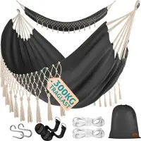Kesser Hängematte 320x150 cm belastbar bis 300 kg, wetterfeste & atmungsaktive Tuchhängematte mit Fransen für 1-2 Personen – Ideal für Camping, Garten & Outdoor, inkl. Beutel, Seile & Gurte