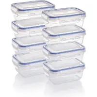 OEM Kunststof opslagcontainers set, 8x rechthoekig, stapelbaar, magnetronbestendig, vaatwasserbestendig