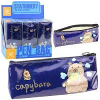 Leantoys Federmäppchen für die Schule, Capybara, Zähneputzen, Marineblau, 20 x 8,5 x 4 cm