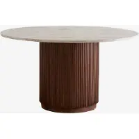 Nordal Esstisch ERIE Ø140cm aus Mangoholz mit Marmorplatte - Dunkelbraun