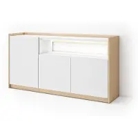 Skraut Home Sideboard Holzeffekt weiß und eiche 156x37x80cm mit Led