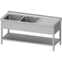 Stalgast Spültisch mit Grundboden 1400x600x850 mm, mit zwei Becken links, mit Aufkantung, verschweißt