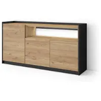 Skraut Home Sideboard Holzeffekt eiche und schwarz 156x37x80cm mit Led