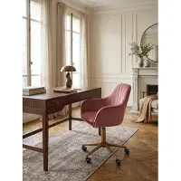 KADIMA DESIGN Schreibtischstuhl Samt Rosa, Design Drehstuhl mit Lehne, Arbeitsstuhl 120 kg Höhenverstellbar, Schalenstuhl mit Rollen, Stuhl Drehbar