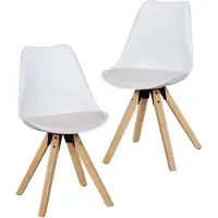 Wohnling 2er Set Retro Esszimmerstuhl LIMA weiß Polsterstuhl Skandinavisch Rückenlehne Küchenstuhl Kunstleder gepolstert