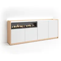 Skraut Home Sideboard Holzeffekt weiß und eiche 207x37x80cm Kamin mit Feuereffekt