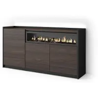 Skraut Home Sideboard Holzeffekt eiche schwarz 156x37x80cm Kamin mit Feuereffekt