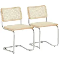 K-Home k-hometrends KADEN Freischwinger Stühle 2er Set mit Wiener Geflecht – Esszimmerstühle aus Holz & Metall – Designstühle Natur/Chrom