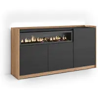 Skraut Home Sideboard Holzeffekt schwarz eiche 156x37x80cm Kamin mit Feuereffekt