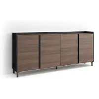 Skraut Home Sideboard Holzeffekt dunkler eiche und schwarz 207x35x91cm mit Beinen