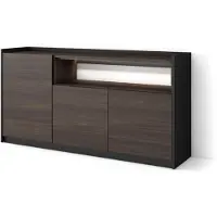 Skraut Home Sideboard Holzeffekt dunkler eiche und schwarz 156x37x80cm mit Led