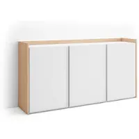 Skraut Home Sideboard Holzeffekt weiß und eiche 156x35x80cm mit Led