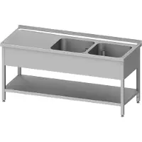 Stalgast Spültisch mit Grundboden 1100x700x850 mm, mit zwei Becken rechts, mit Aufkantung, verschweißt