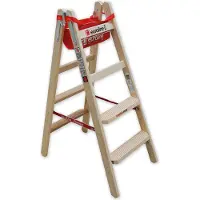 Euroline Holz Stufenstehleiter mit Comfort-Stufen mit Werkzeugablage 2x4 Stufen