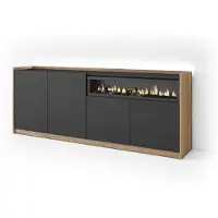 Skraut Home Sideboard Holzeffekt schwarz eiche 207x37x80cm Kamin mit Feuereffekt