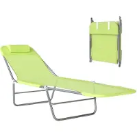 BundiGlassware Sonnenliege klappbar verstellbar Gartenliege mit Kopfkissen Campingliege 120kg Grün