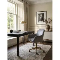 KADIMA DESIGN Schreibtischstuhl Samt Grau, Design Drehstuhl mit Lehne, Arbeitsstuhl 120 kg Höhenverstellbar, Schalenstuhl mit Rollen, Stuhl Drehbar