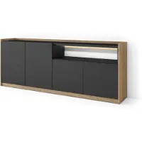 Skraut Home Sideboard Holzeffekt schwarz und eiche 207x37x80cm mit Led