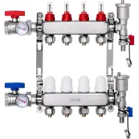 Vevor 12-Ast Strahlungsheizungsverteiler, 1/2" PEX Rohrverteiler, Edelstahl PEX Verteiler für hydronische Fußbodenheizung, Strahlungsheizungs-PEX Verteiler-Kit mit 1/2" Adaptern enthalten, 4 Zweige