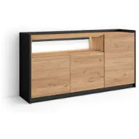 Skraut Home Sideboard Holzeffekt eiche und schwarz 156x37x80cm mit Led