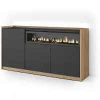 Skraut Home Sideboard Holzeffekt schwarz eiche 156x37x80cm Kamin mit Feuereffekt