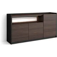 Skraut Home Sideboard Holzeffekt dunkler eiche und schwarz 156x37x80cm mit Led