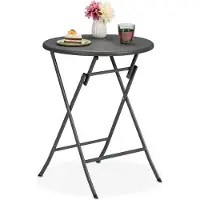 Relaxdays Gartentisch Rattan-Optik, rund, HxD: 75 x 60 cm, Balkontisch, Kunststoff & Metall, Outdoor Tisch, grau