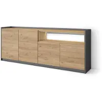 Skraut Home Sideboard Holzeffekt eiche und schwarz 207x37x80cm mit Led