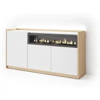 Skraut Home Sideboard Holzeffekt weiß und eiche 156x37x80cm Kamin mit Feuereffekt