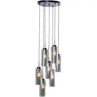 QAZQA - Art Deco Art-Deco-Hängelampe I Pendellampe I Pendelleuchte schwarz mit Rauchglas 7-flammig – Laura I Wohnzimmer I Schlafzimmer - Rund - LED geeignet E27