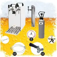 Ich-zapfe Untertheken Komplett Set - Zapfanlage, Bierzapfanlage - Kontakt 40 2-leitig Trockenkühler, Durchlaufkühler 50 Liter/h, inkl. Schanksäule, Green Line, Flach,Flach