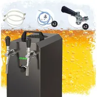 Ich-zapfe Komplett Set - Zapfanlage, Bierzapfanlage STREAM 50K mit Luftpumpe Bierkoffer, Durchlaufkühler 2-leitig Trockenkühler, bis zu 55 Liter/h - BLACK EDITION, Zapfkopf:Flach,Zapfkopf 2:Köpi
