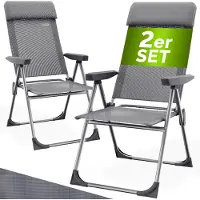 Casaria Gartenstühle 2er Set Klappbar 6-fach Verstellbar Alu mit hoher Rückenlehne Liegefunktion Faltbar Balkon Campingstuhl Klappstuhl Hochlehner