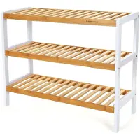 Songmics Schuhregal aus Bambus 3 Ebenen, 55 x 70 x 25 cm weiß-naturfarben