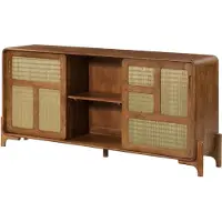 MASSIVMOEBEL24.DE MASSIVMOEBEL24 Sideboard Mango/Seegras 180x40x80 hellbraun lackiert MIZUMI #102